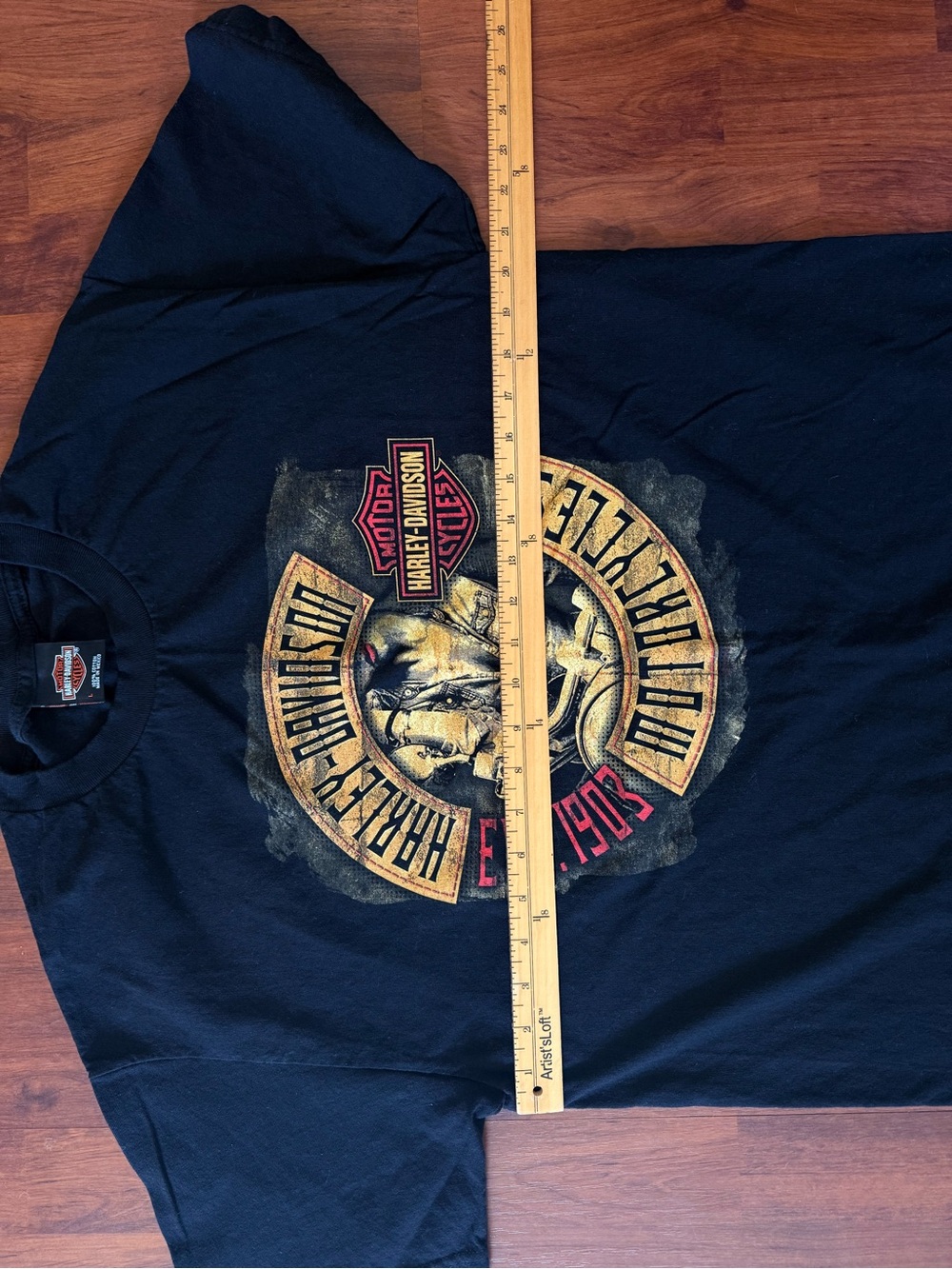 Harley-Davidson Black Tee with Yellow‎ & Red Motorcycle Emblem - Picture 3 of 5